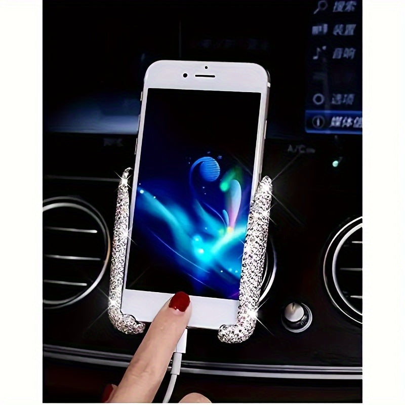 1pc New Car Phone Holder with Artificial Diamond Car-mounted Phone Holder, Cute Dual-function Air Outlet Navigation, Air Outlet Car-mounted Holder